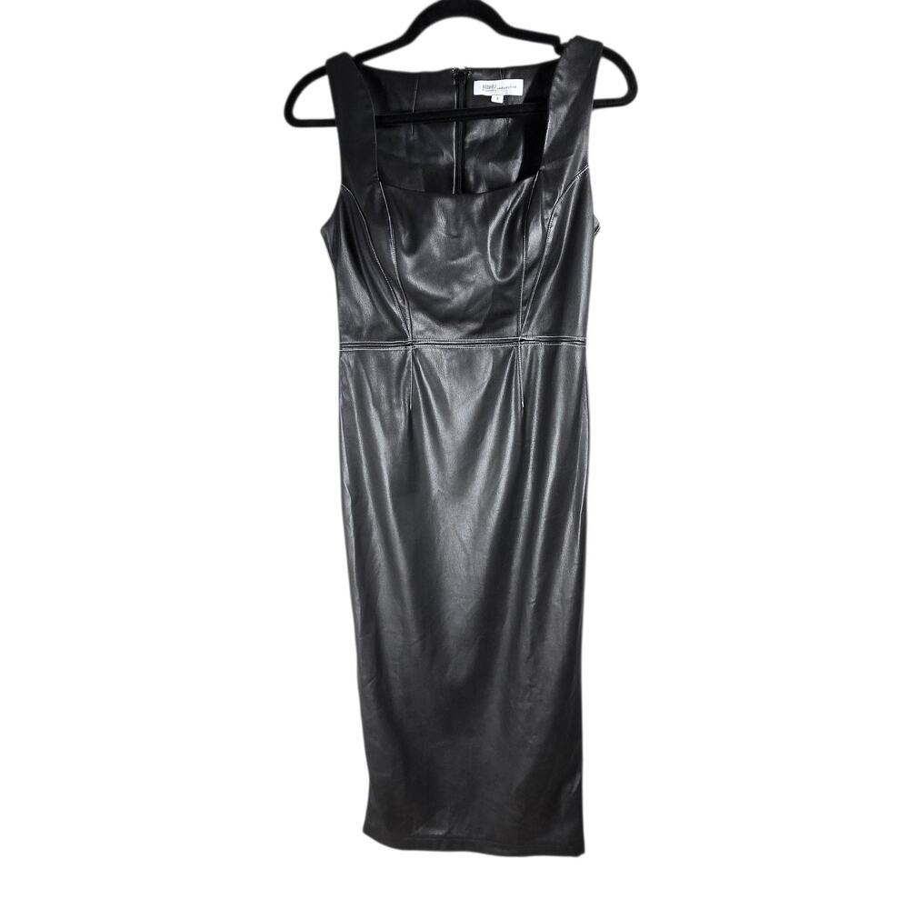 Bibhu Mohapatra Collective Dress 2 Black Faux Leather Midi Sheath Designer